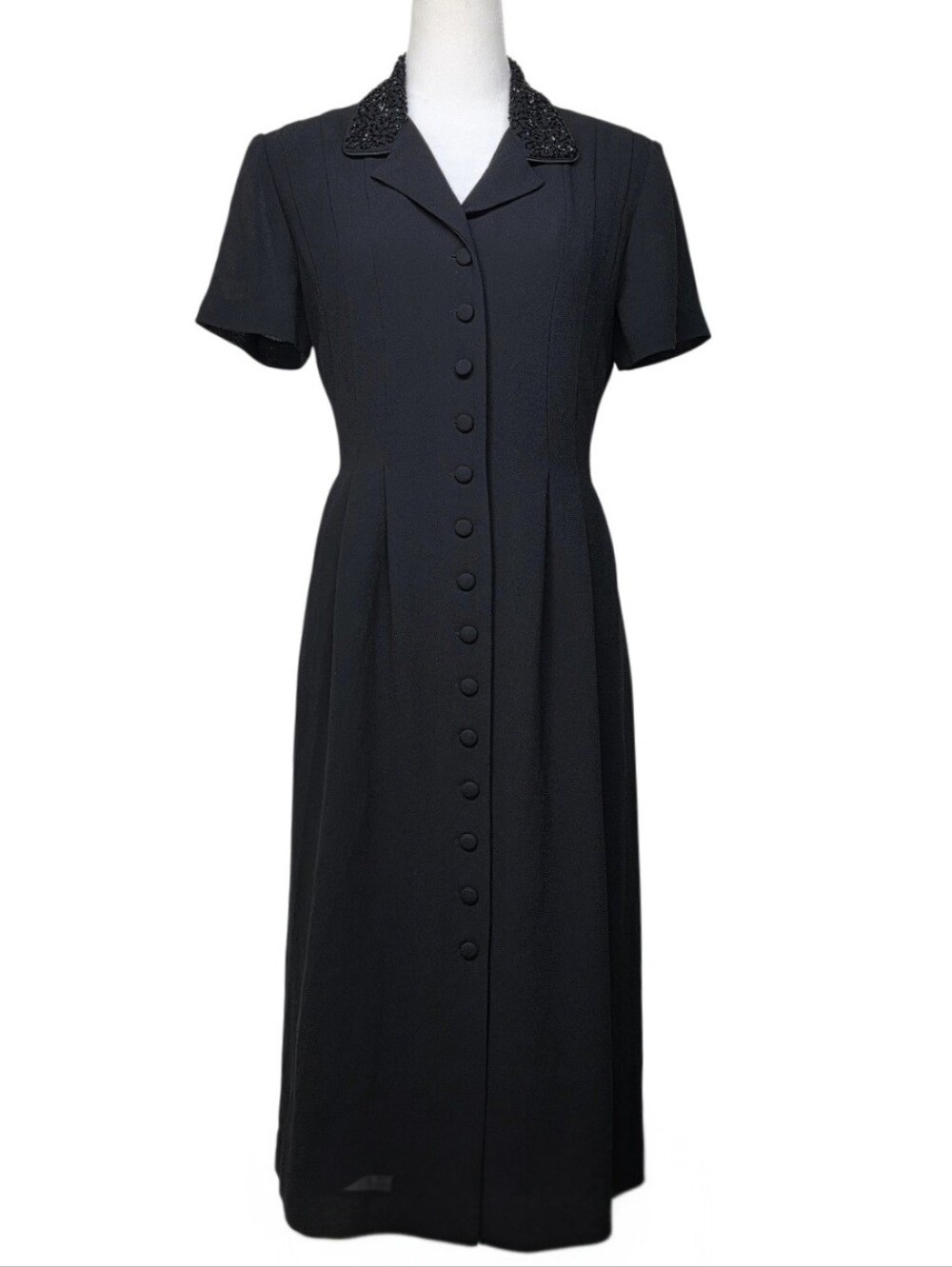 Jessica Howard Black Beaded-Collar Midi Dress Size 10